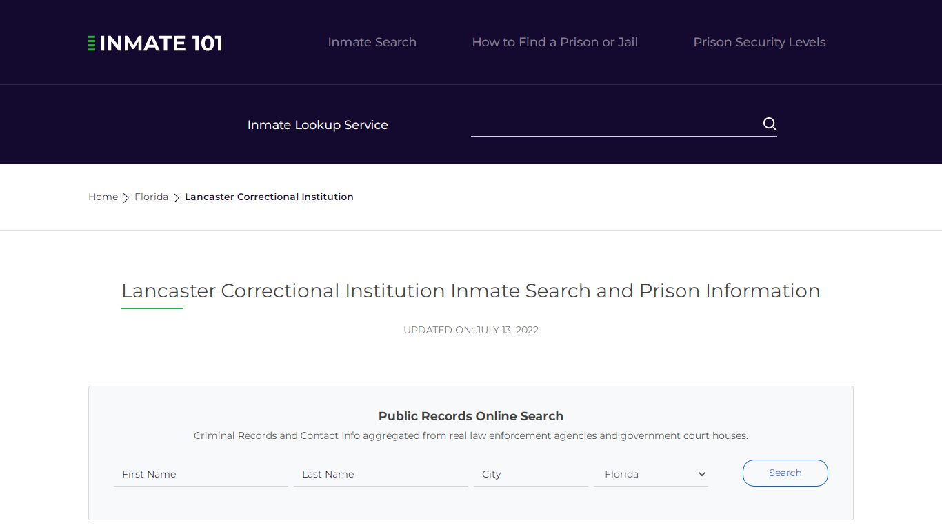 Lancaster Correctional Institution Inmate Search ...
